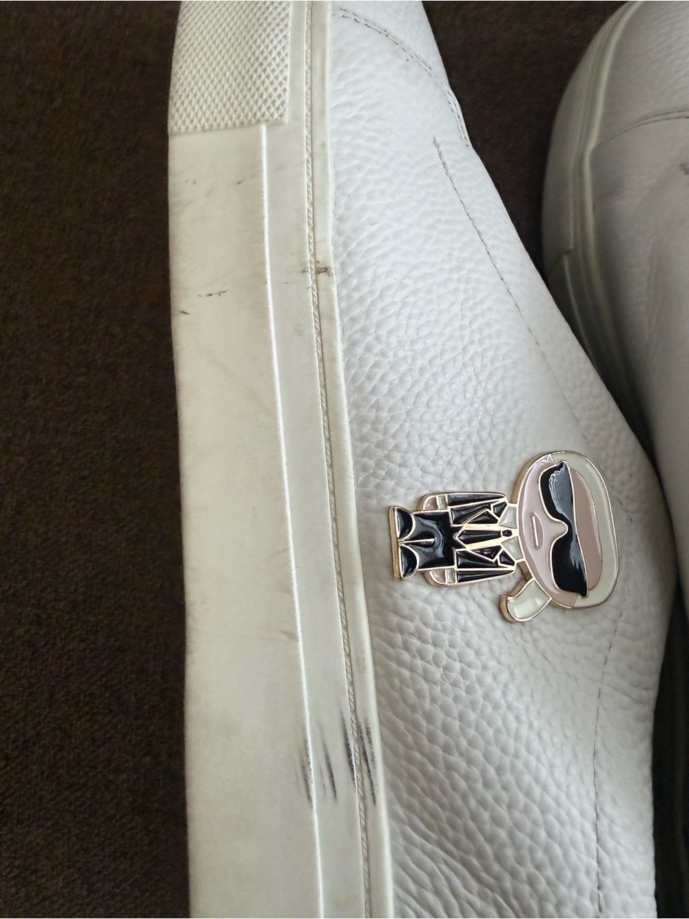 Karl Lagerfeld White Slip-On Sneakers with Black Accent and Logo Charm - Picture 11 of 12